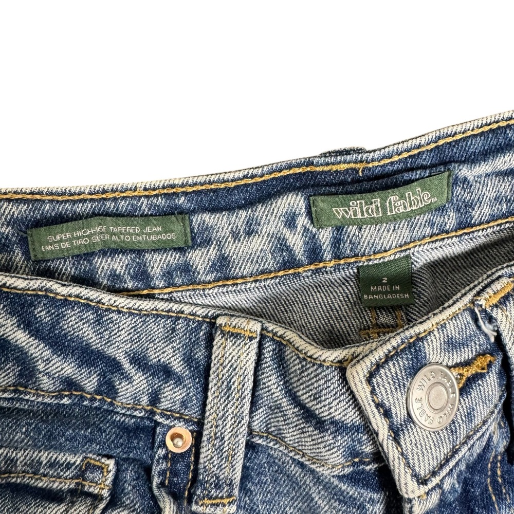 Wild Fable Super High Rise Tapered‎ Jeans Acid Wash Blue Denim Women Size 2 - Picture 5 of 5